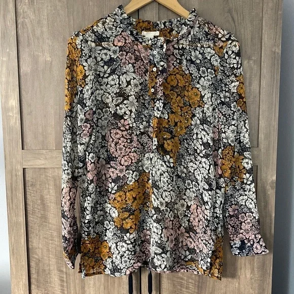 H&m Floral Button Sheer Long Sleeve Blouse Women’s Size 12 - Picture 1 of 15
